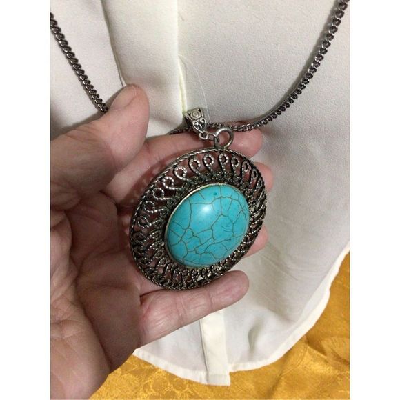 Vintage Artisan Turquoise Pendant Necklace 🍁🌸 - Picture 3 of 14